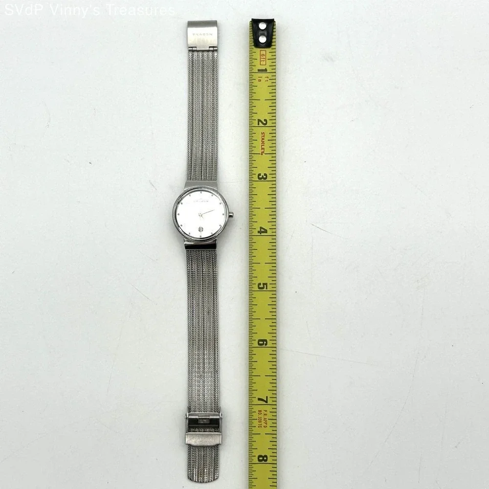Skagen Women's 355SSS1 Silver Stainless Steel Mesh Band Date Watch 26mm